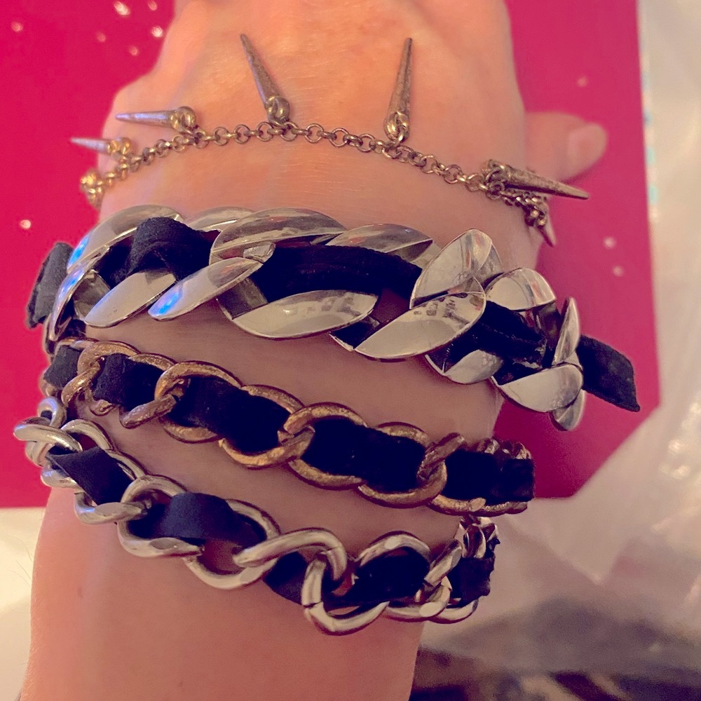 Black Faux Leather Braided and metal Bracelets set of 4